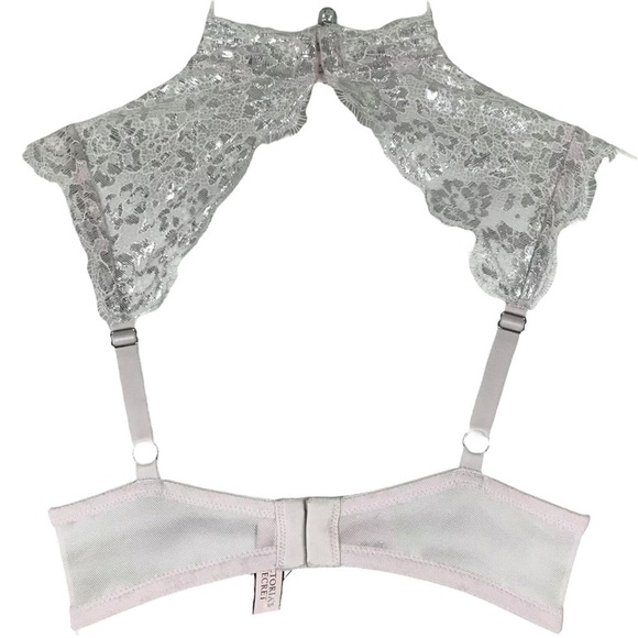Victorias Secret Dream Angels • Pink Silver Metallic High Neck Lace Unlined Demi - Picture 3 of 4